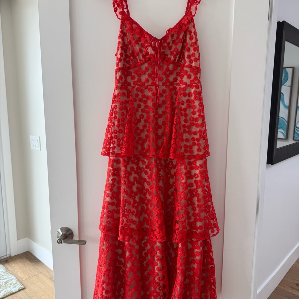 COPY - NWOT Lulus tea length floral appliqué dress